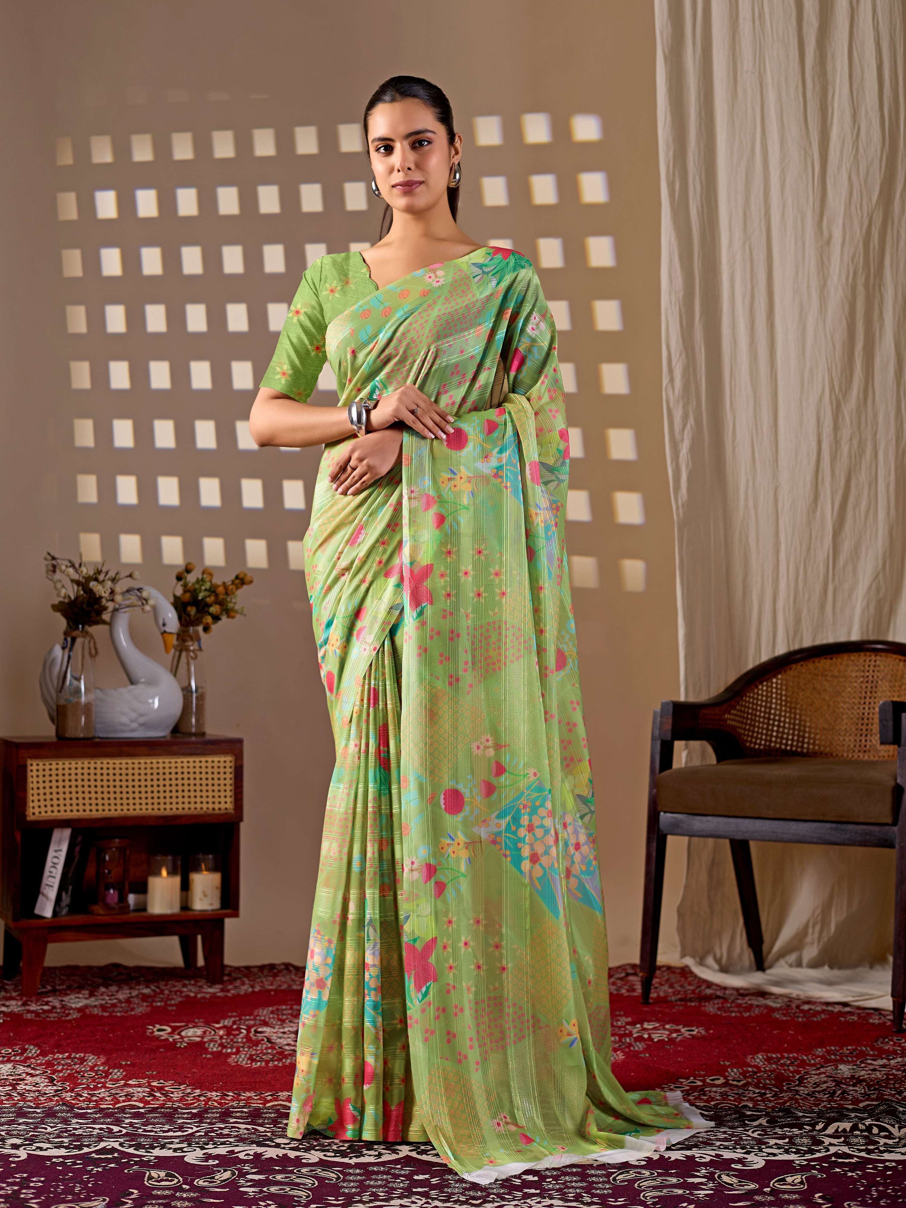 Aastha Fashion Pista Monsoon Printed Saree - Distacart