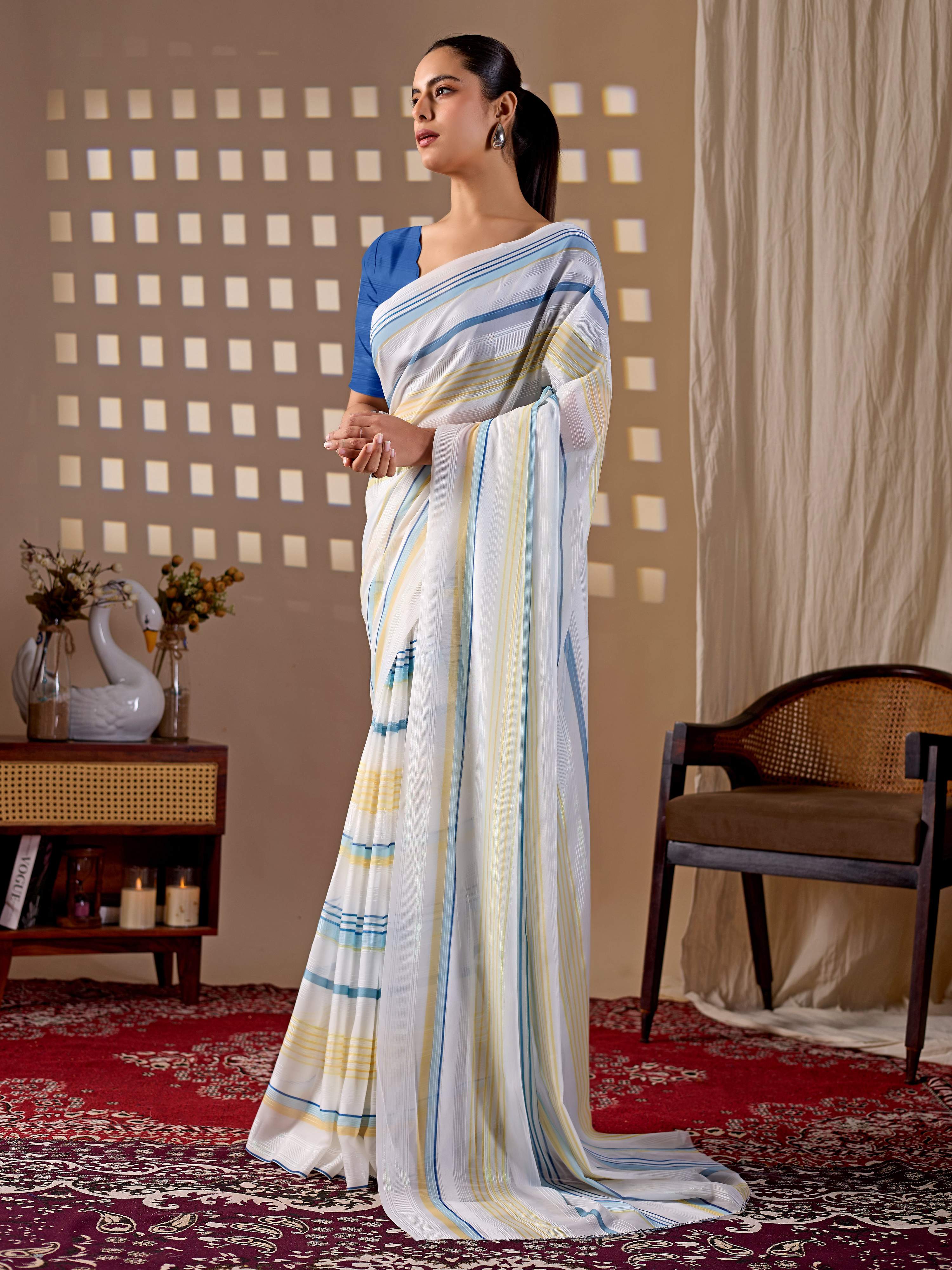 Aastha Fashion White Monsoon Printed Saree - Distacart