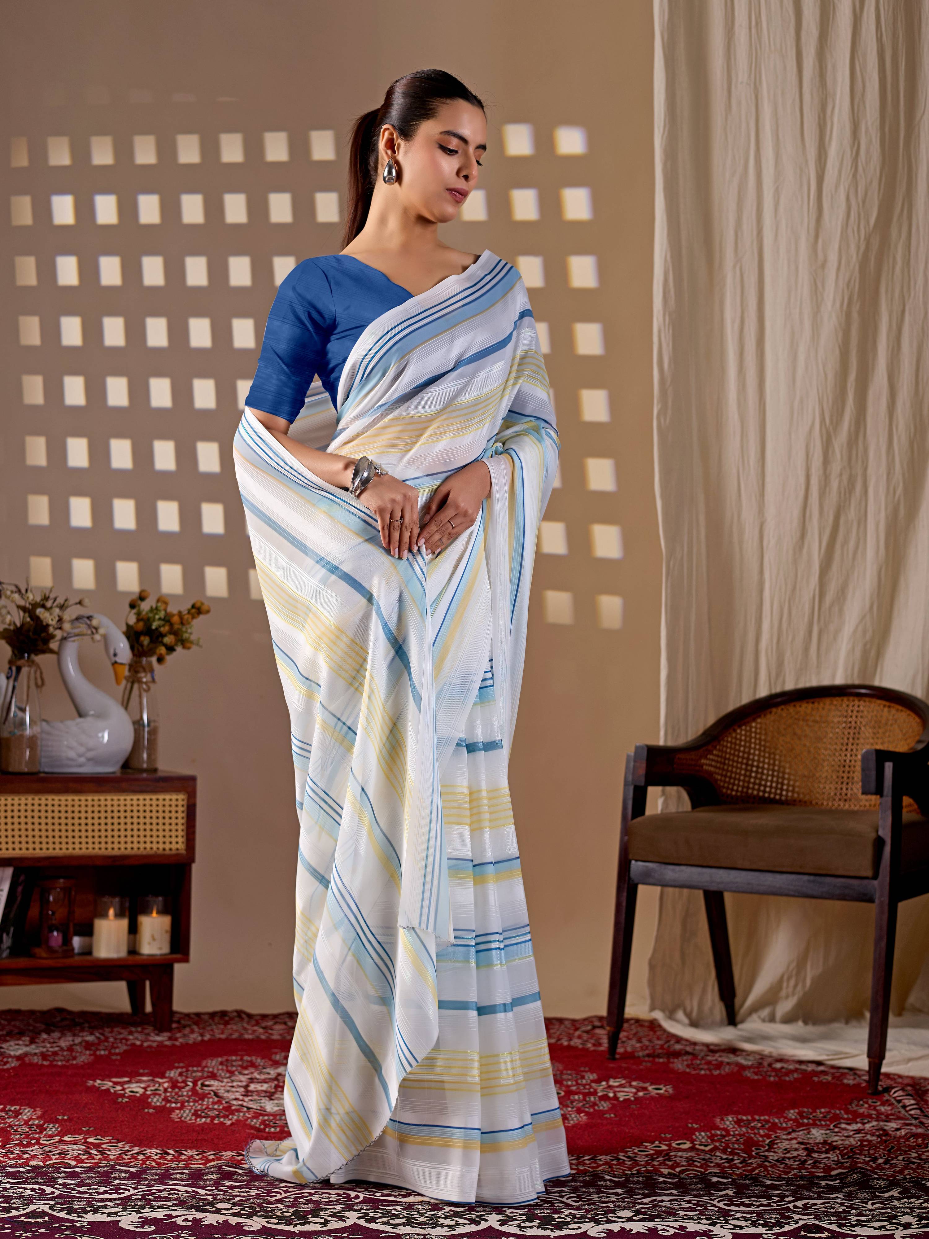Aastha Fashion White Monsoon Printed Saree - Distacart