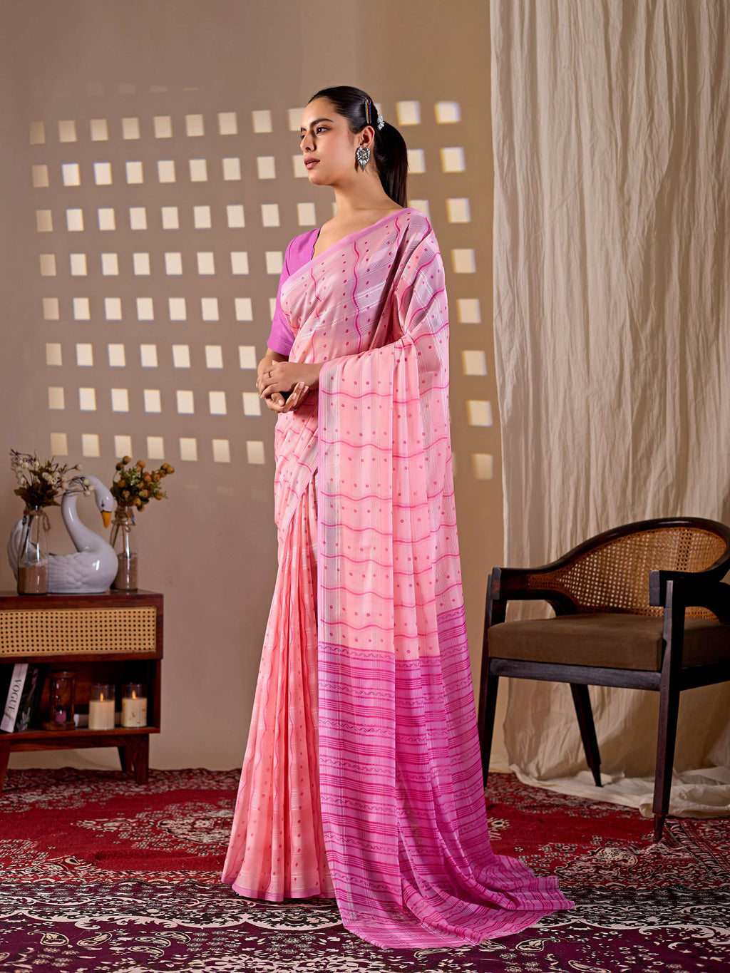 Aastha Fashion Pink Monsoon Printed Saree - Distacart