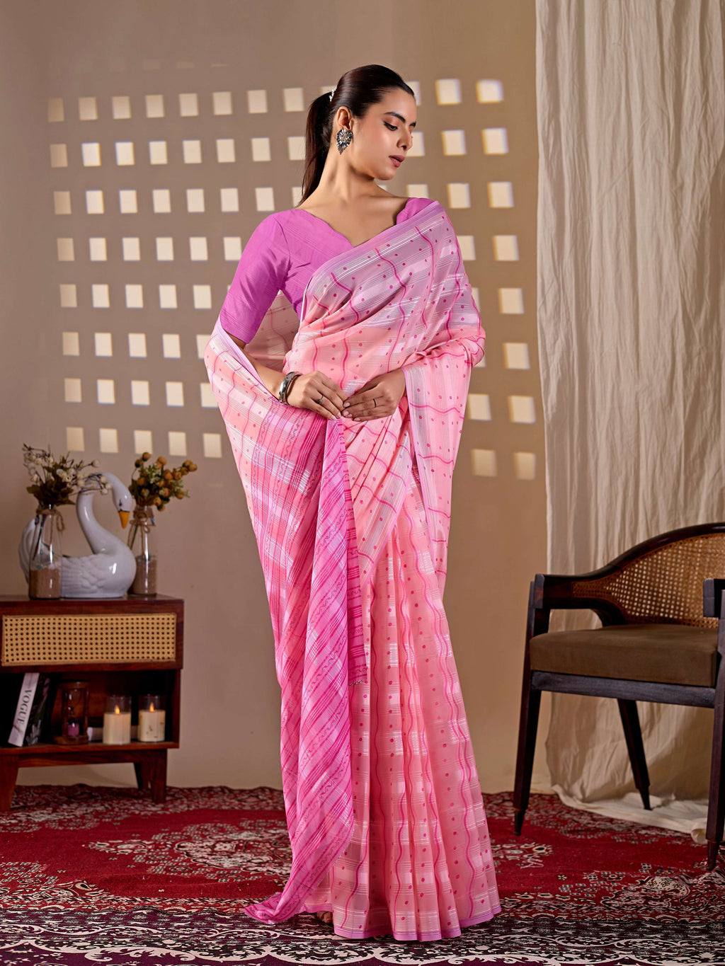 Aastha Fashion Pink Monsoon Printed Saree - Distacart