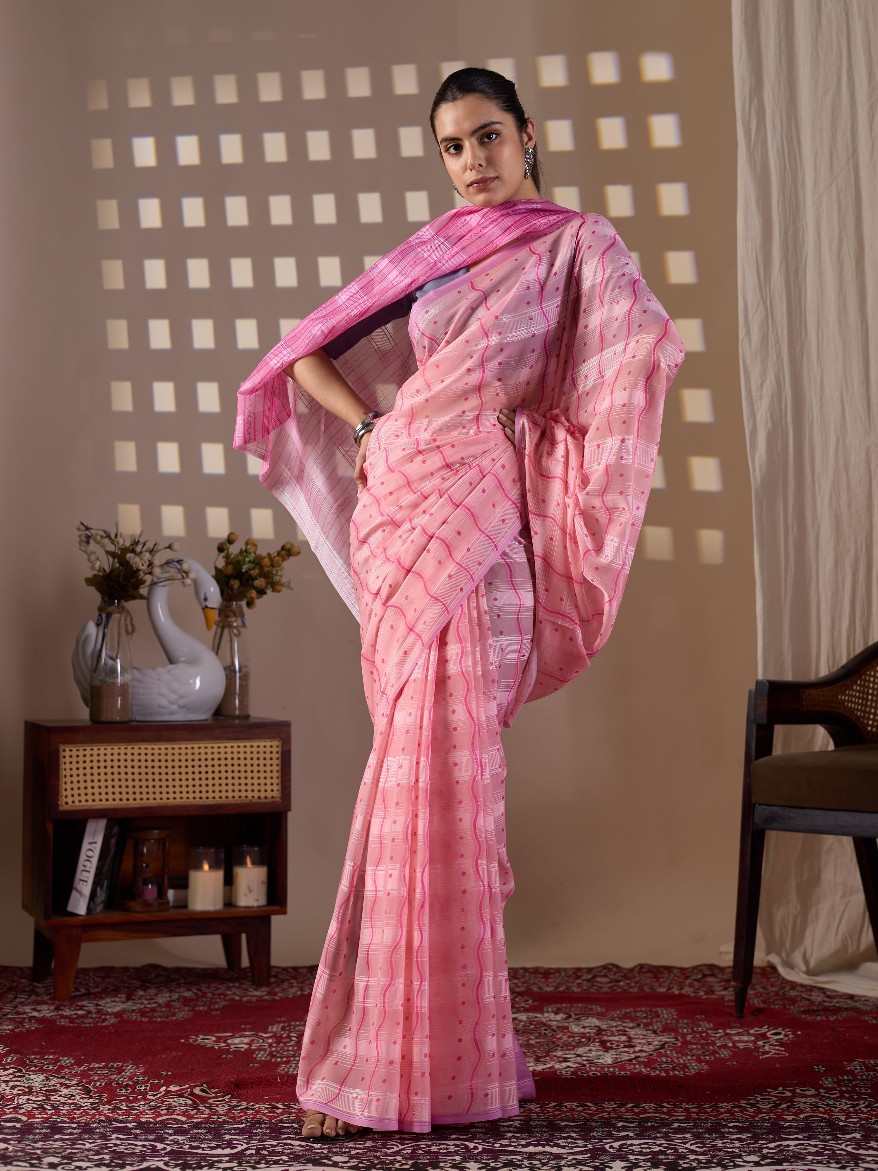 Aastha Fashion Pink Monsoon Printed Saree - Distacart