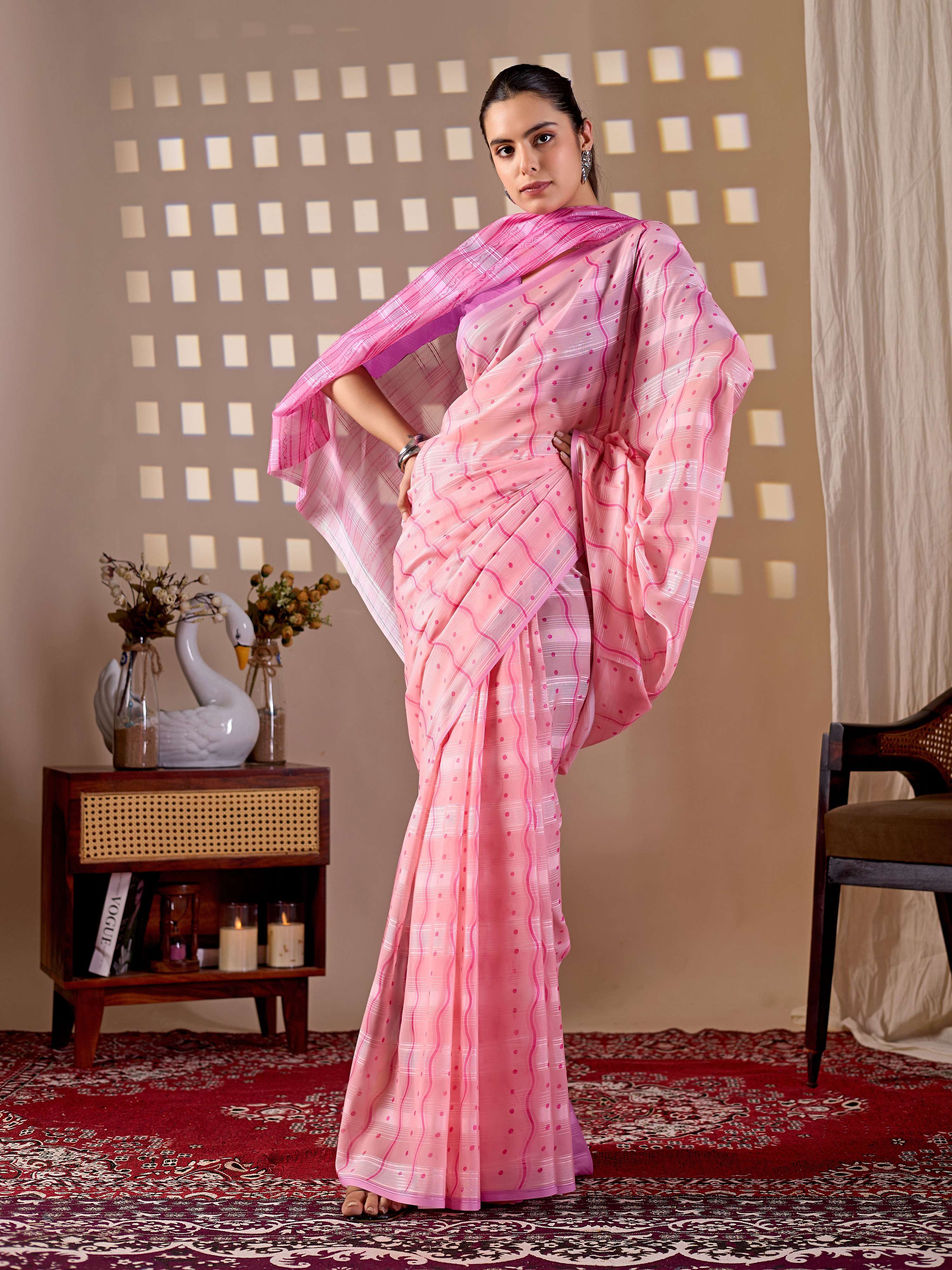 Aastha Fashion Pink Monsoon Printed Saree - Distacart