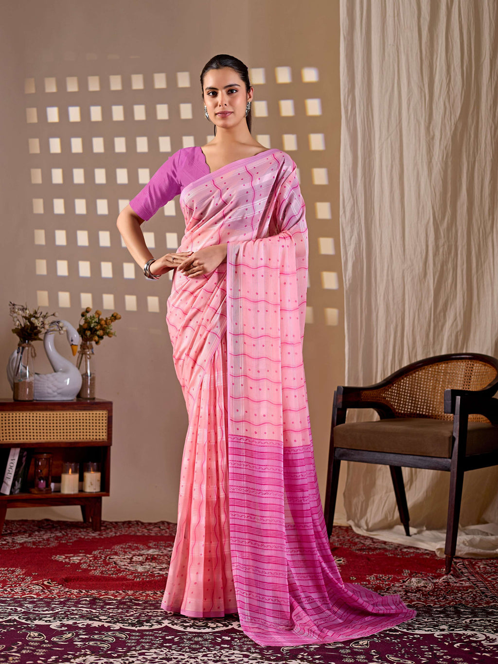 Aastha Fashion Pink Monsoon Printed Saree - Distacart