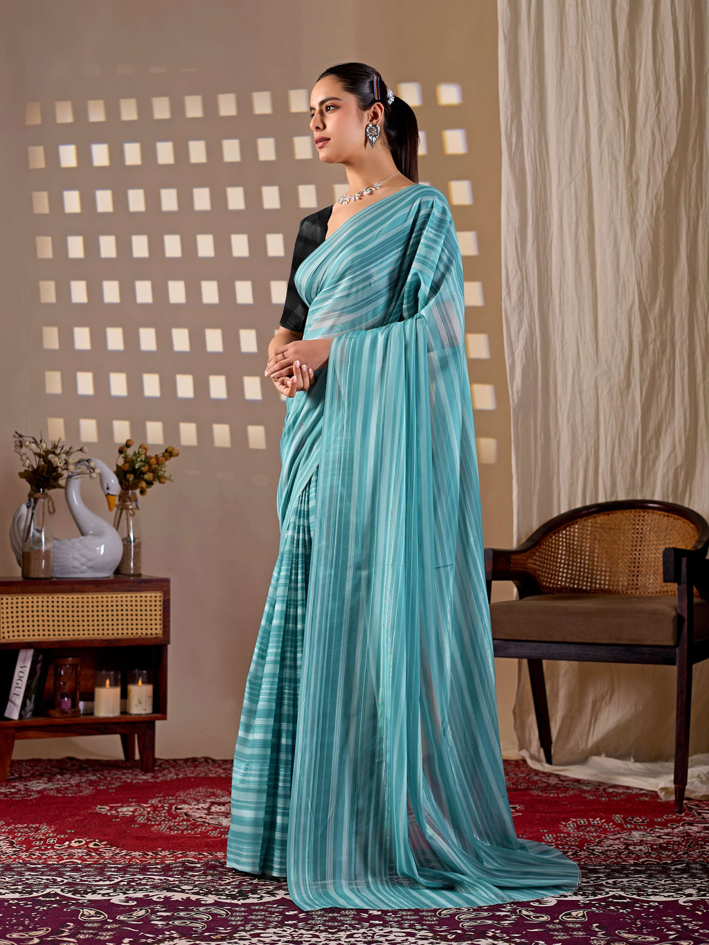 Aastha Fashion See Green Monsoon Printed Saree - Distacart
