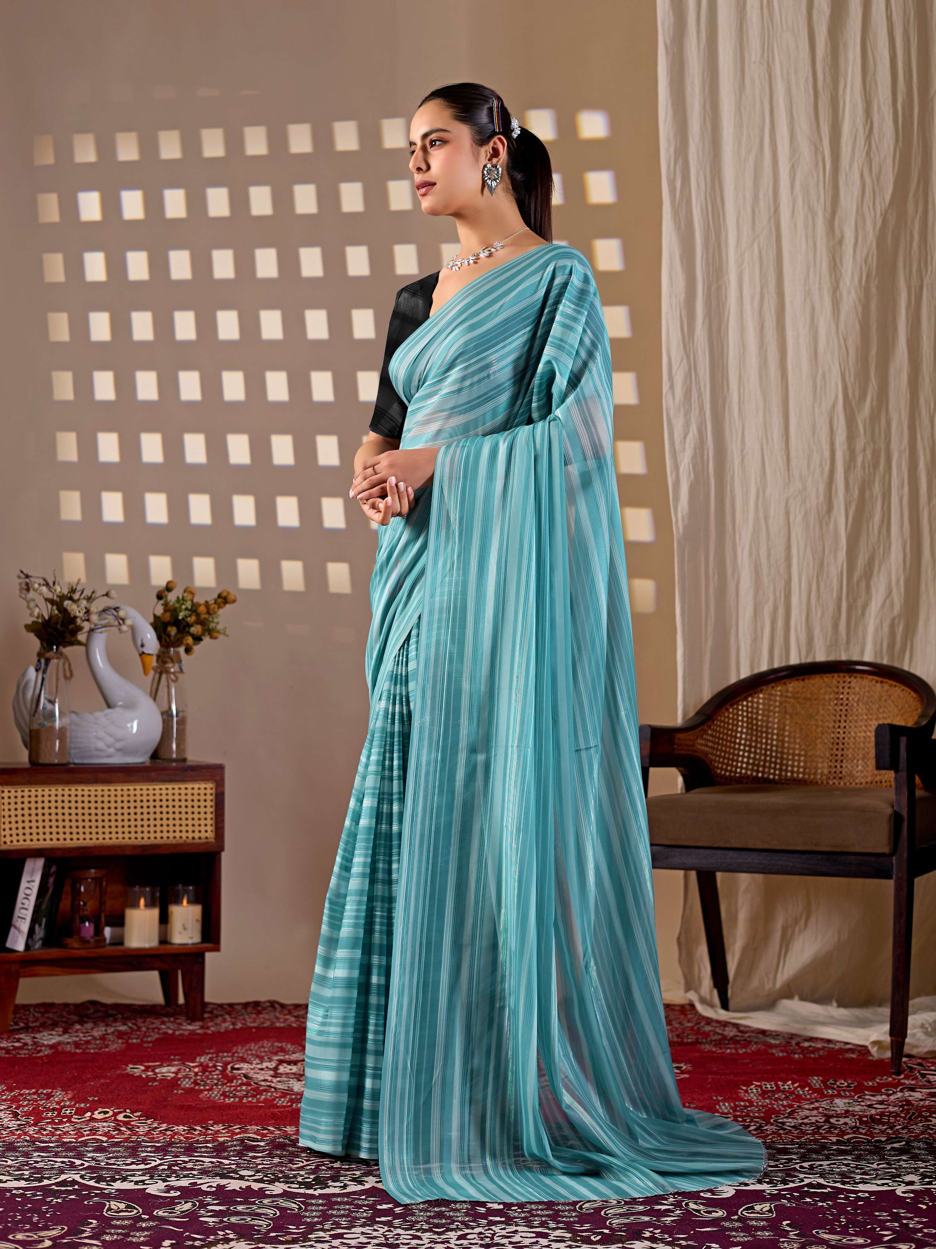 Aastha Fashion See Green Monsoon Printed Saree - Distacart