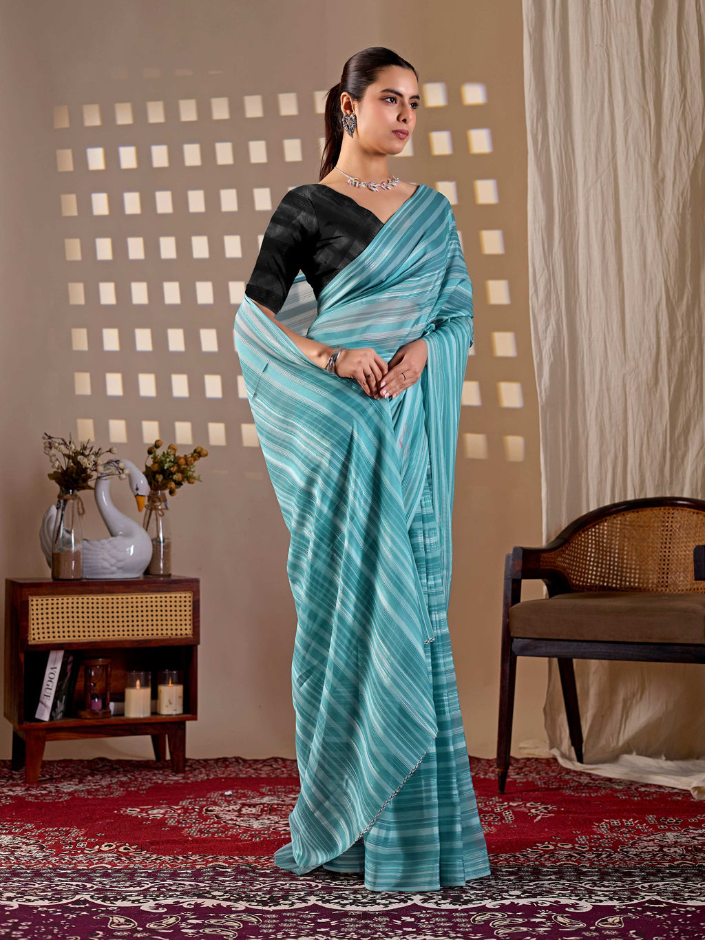 Aastha Fashion See Green Monsoon Printed Saree - Distacart