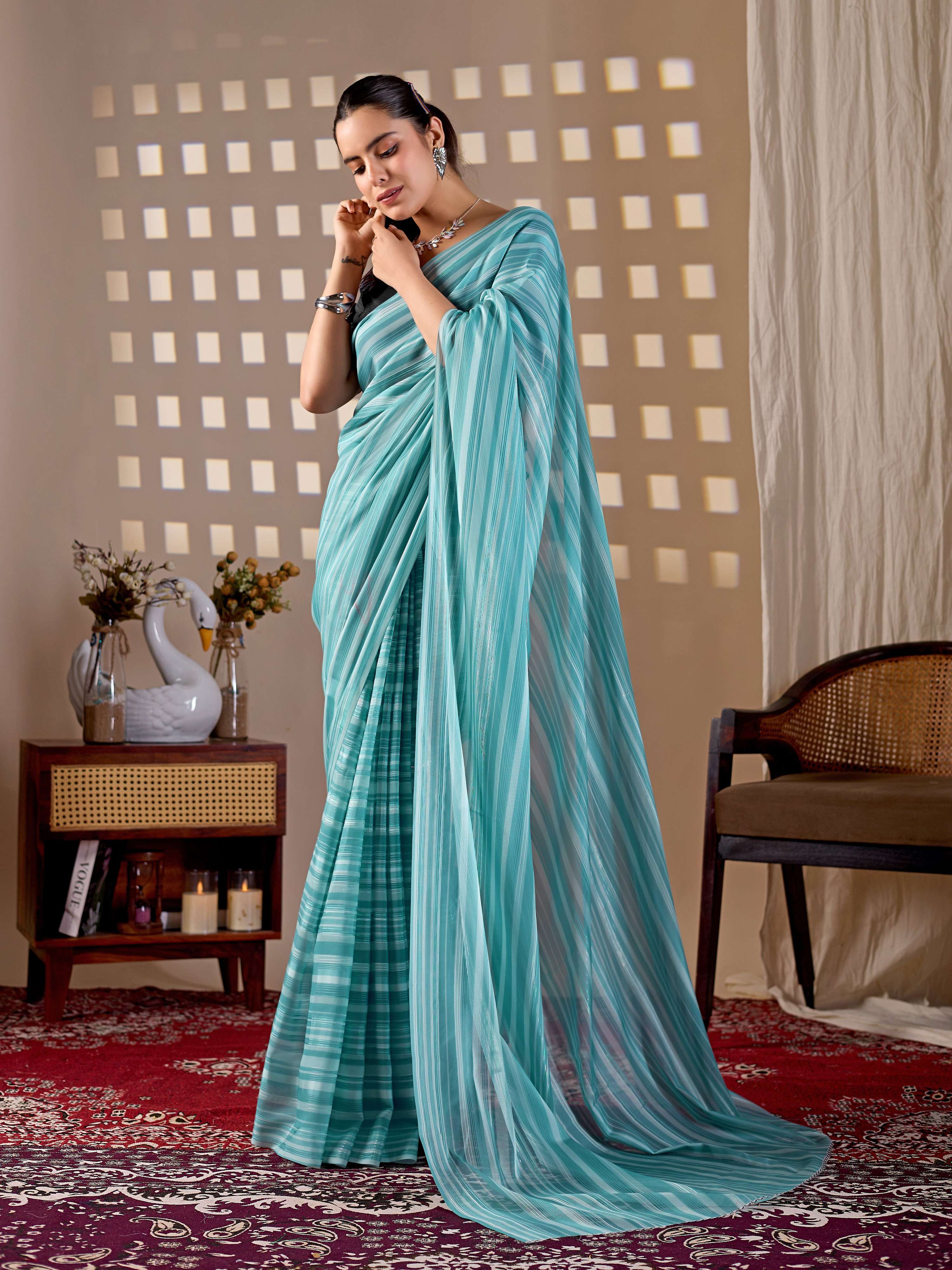 Aastha Fashion See Green Monsoon Printed Saree - Distacart