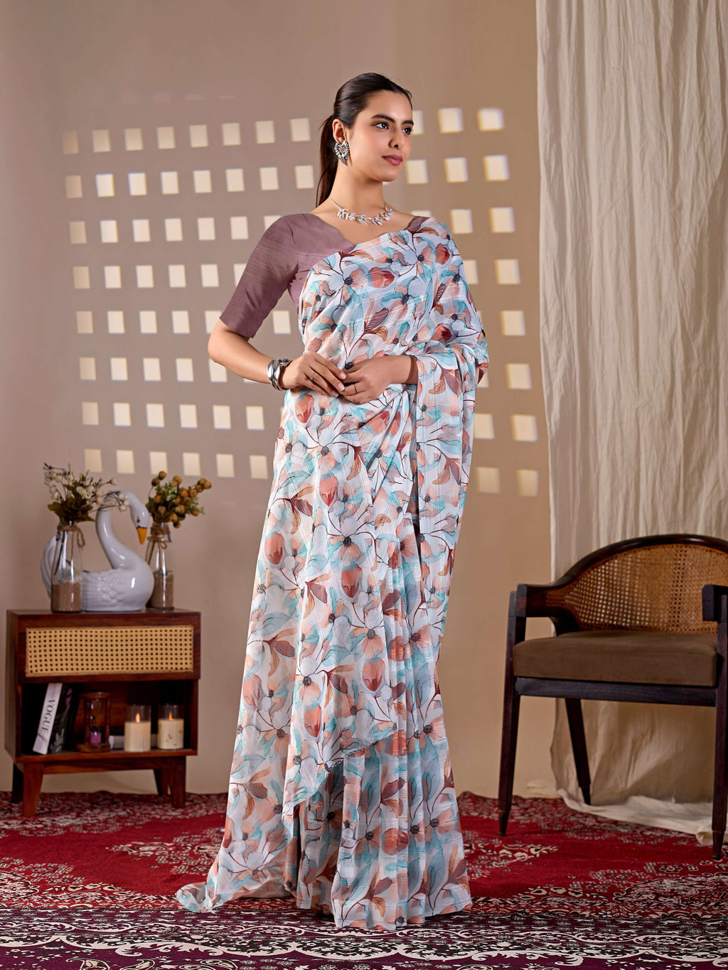 Aastha Fashion Multi Monsoon Printed Saree - Distacart
