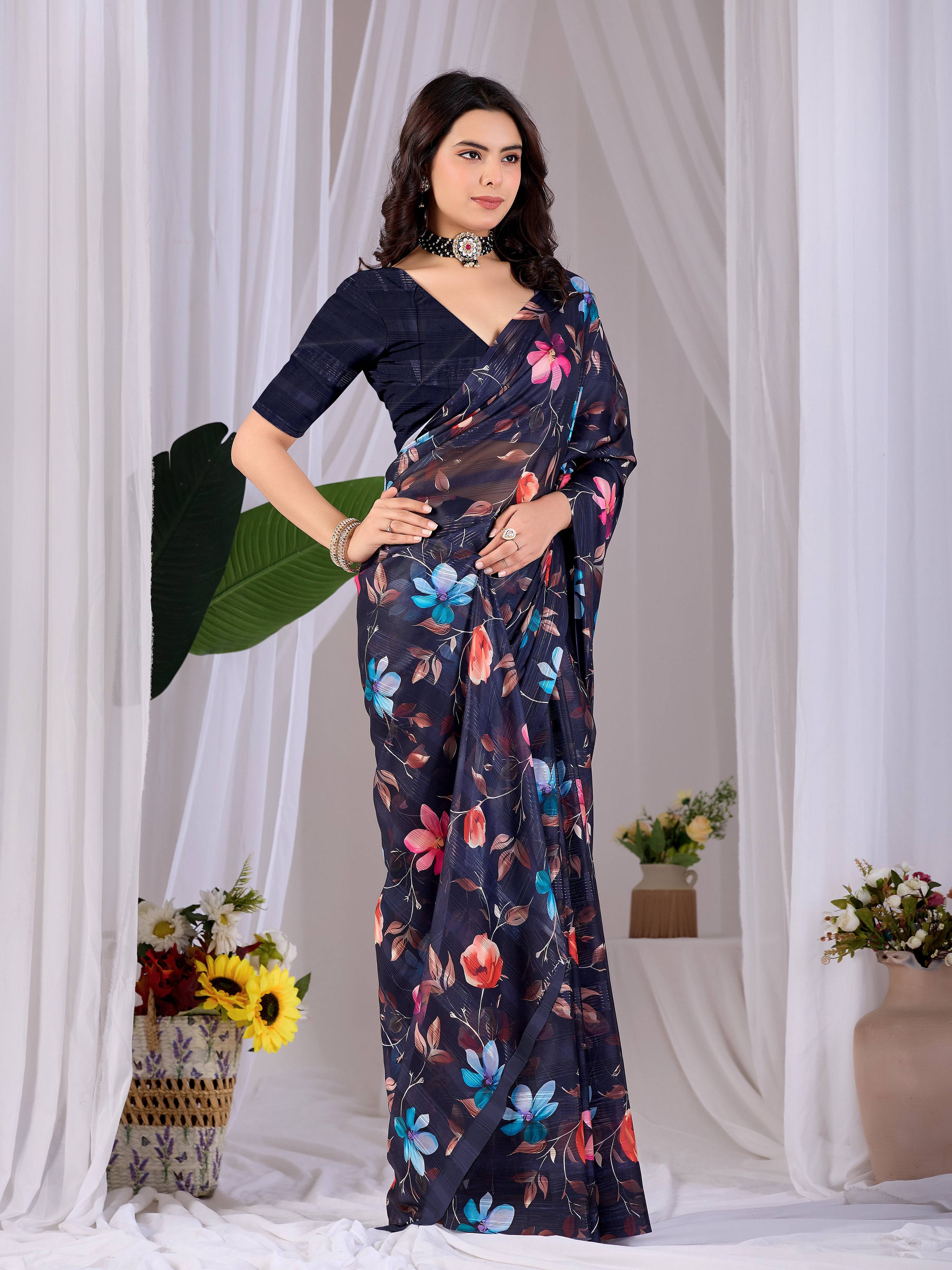 Aastha Fashion Multi Monsoon Printed Saree - Distacart