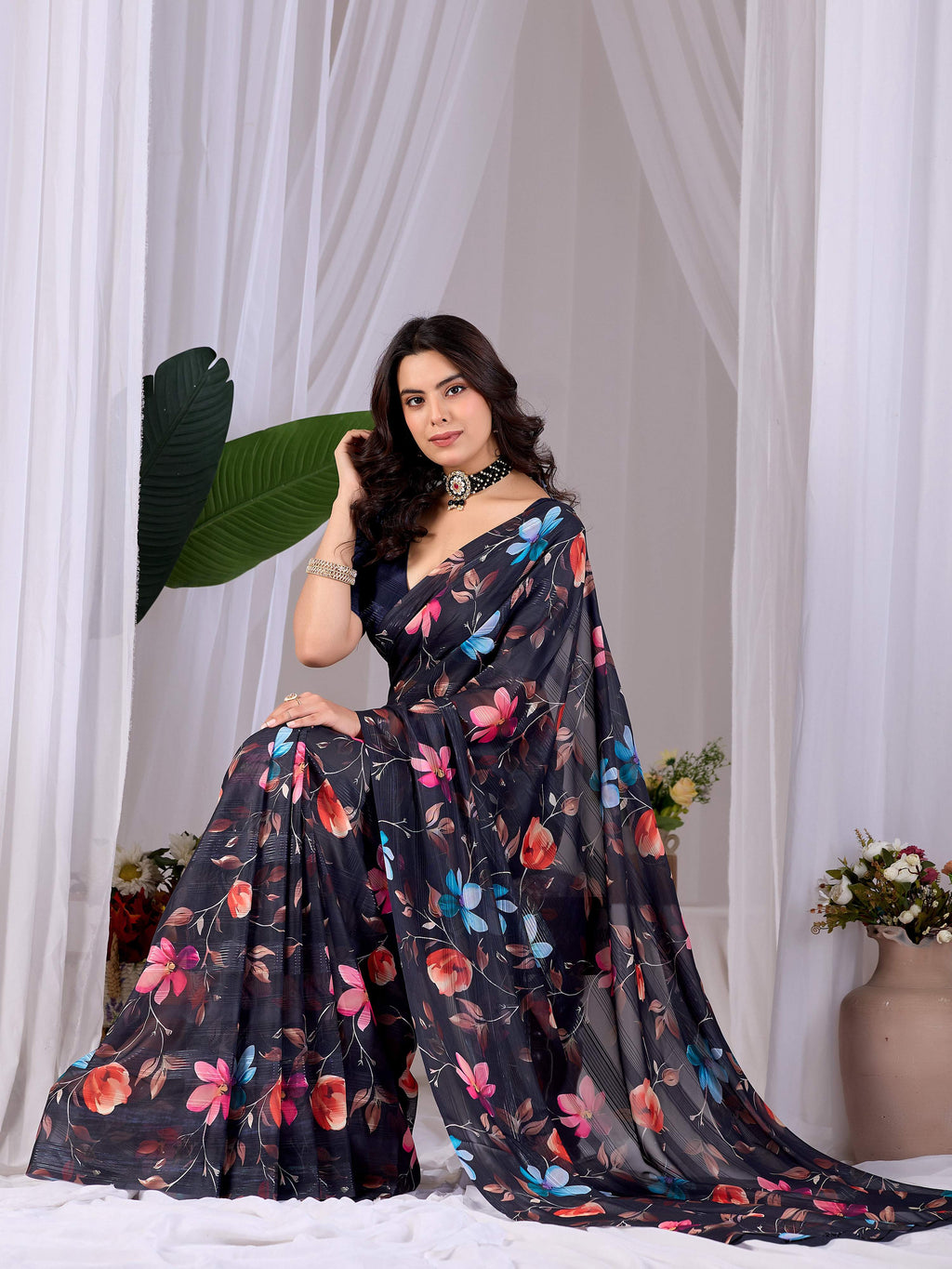 Aastha Fashion Multi Monsoon Printed Saree - Distacart