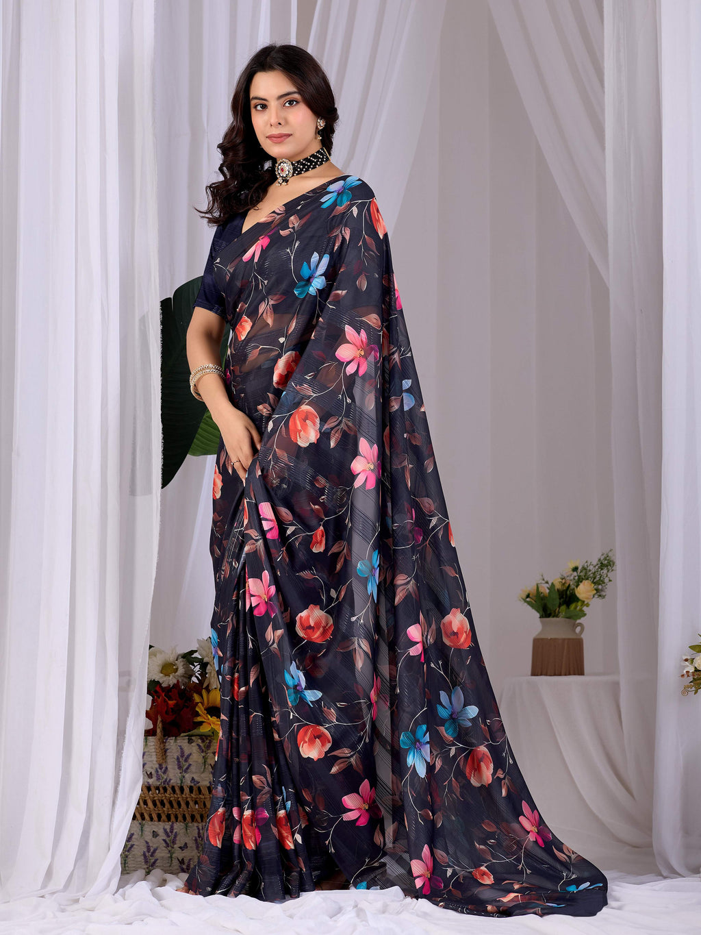 Aastha Fashion Multi Monsoon Printed Saree - Distacart