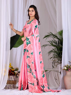 Aastha Fashion Pink Soft Satin Floral Digital Print Saree - Distacart