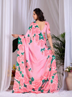 Aastha Fashion Pink Soft Satin Floral Digital Print Saree - Distacart