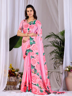 Aastha Fashion Pink Soft Satin Floral Digital Print Saree - Distacart