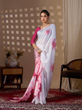 Aastha Fashion White Soft Satin Floral Digital Print Saree - Distacart