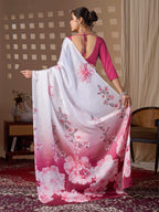 Aastha Fashion White Soft Satin Floral Digital Print Saree - Distacart