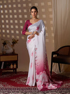 Aastha Fashion White Soft Satin Floral Digital Print Saree - Distacart