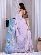 Aastha Fashion Lavender Soft Satin Floral Digital Print Saree - Distacart