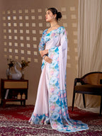Aastha Fashion Light Pink Soft Satin Floral Digital Print Saree - Distacart