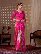 Aastha Fashion Magenta Soft Satin Floral Digital Print Saree - Distacart