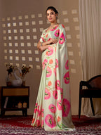 Aastha Fashion Pista Soft Satin Georgette Printed Saree - Distacart