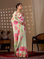 Aastha Fashion Pista Soft Satin Georgette Printed Saree - Distacart