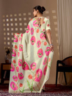 Aastha Fashion Pista Soft Satin Georgette Printed Saree - Distacart