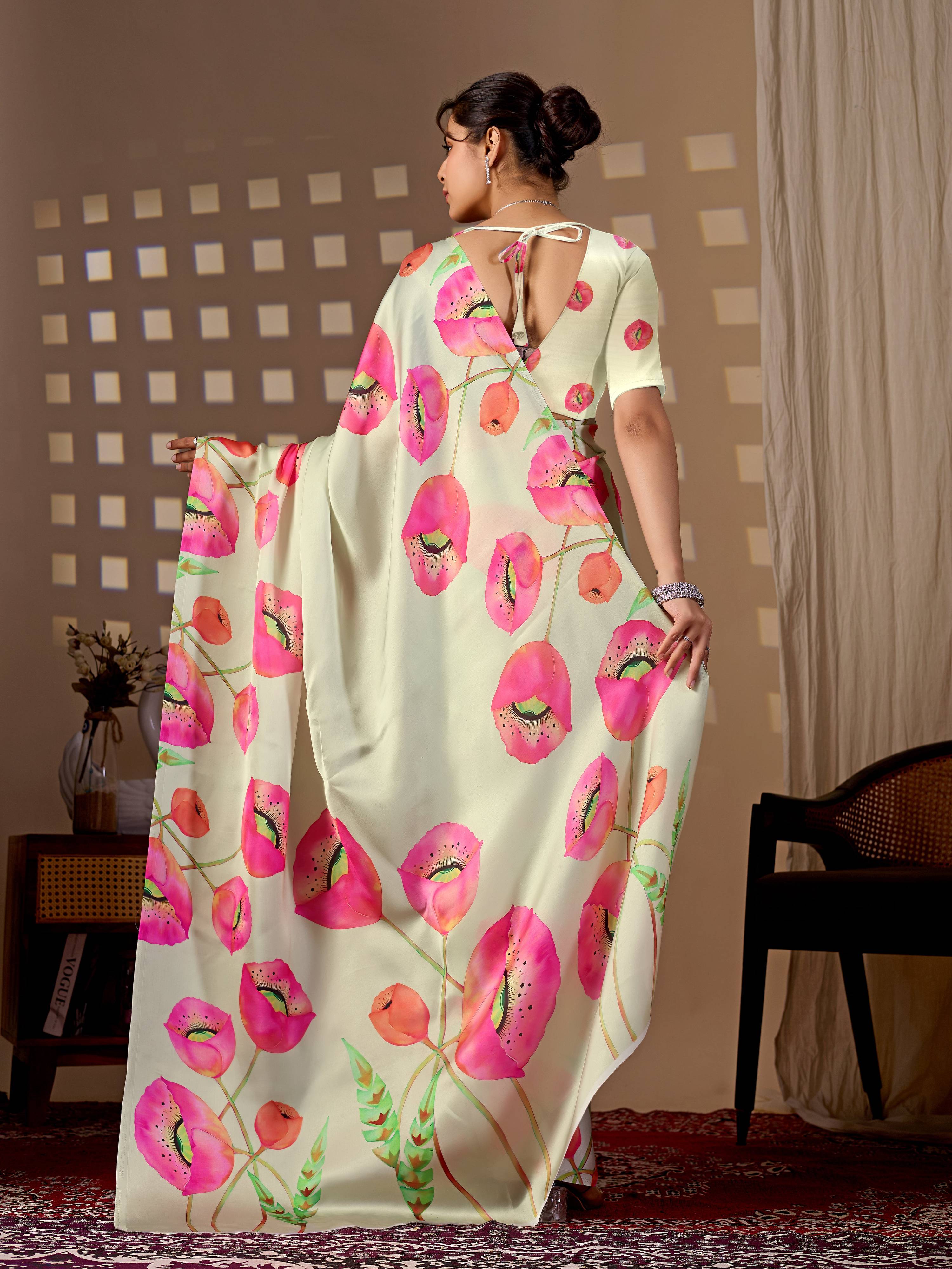 Aastha Fashion Pista Soft Satin Georgette Printed Saree - Distacart