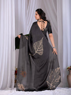 Aastha Fashion Black Soft Satin Georgette Printed Saree - Distacart