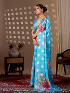 Aastha Fashion Sky Soft Satin Georgette Printed Saree - Distacart