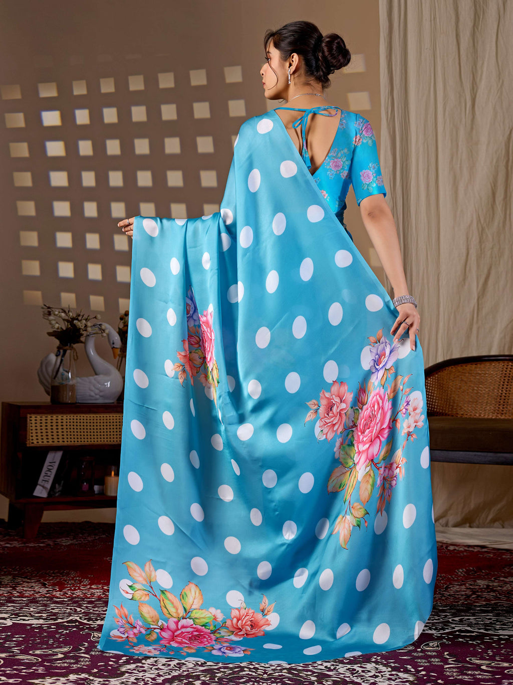Aastha Fashion Sky Soft Satin Georgette Printed Saree - Distacart