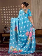 Aastha Fashion Sky Soft Satin Georgette Printed Saree - Distacart