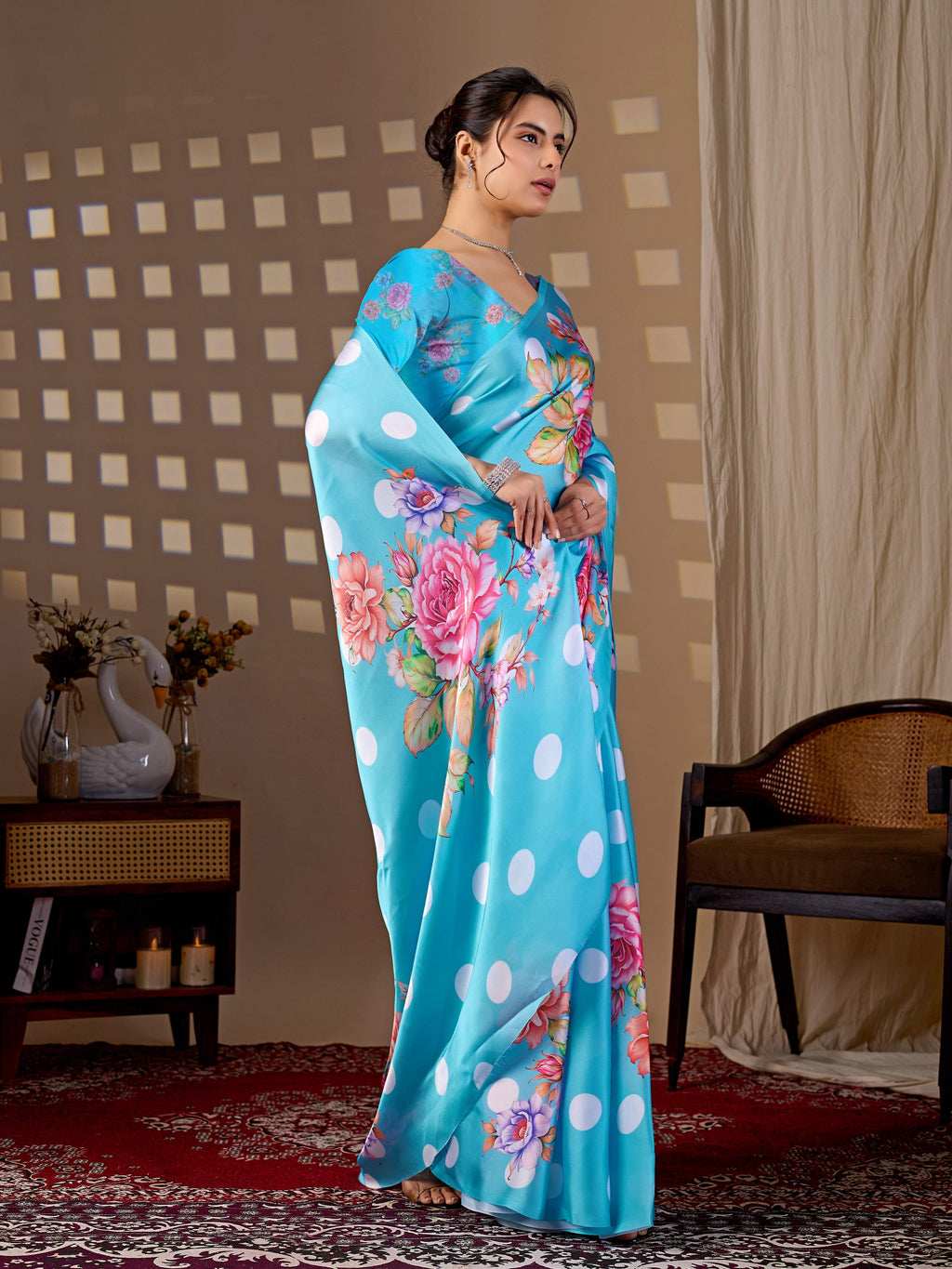 Aastha Fashion Sky Soft Satin Georgette Printed Saree - Distacart