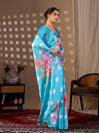 Aastha Fashion Sky Soft Satin Georgette Printed Saree - Distacart