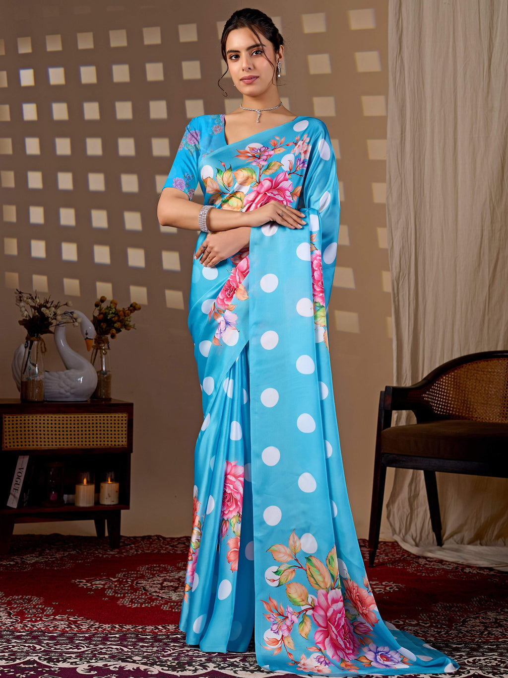 Aastha Fashion Sky Soft Satin Georgette Printed Saree - Distacart
