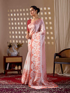Aastha Fashion Peach Soft Satin Georgette Printed Saree - Distacart