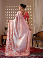 Aastha Fashion Peach Soft Satin Georgette Printed Saree - Distacart