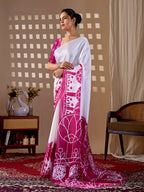 Aastha Fashion White Soft Satin Georgette Printed Saree - Distacart