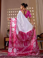 Aastha Fashion White Soft Satin Georgette Printed Saree - Distacart