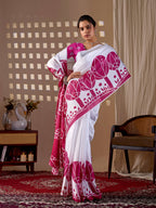 Aastha Fashion White Soft Satin Georgette Printed Saree - Distacart