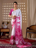 Aastha Fashion White Soft Satin Georgette Printed Saree - Distacart