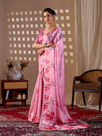Aastha Fashion Pink Soft Satin Georgette Printed Saree - Distacart