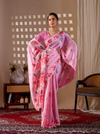 Aastha Fashion Pink Soft Satin Georgette Printed Saree - Distacart