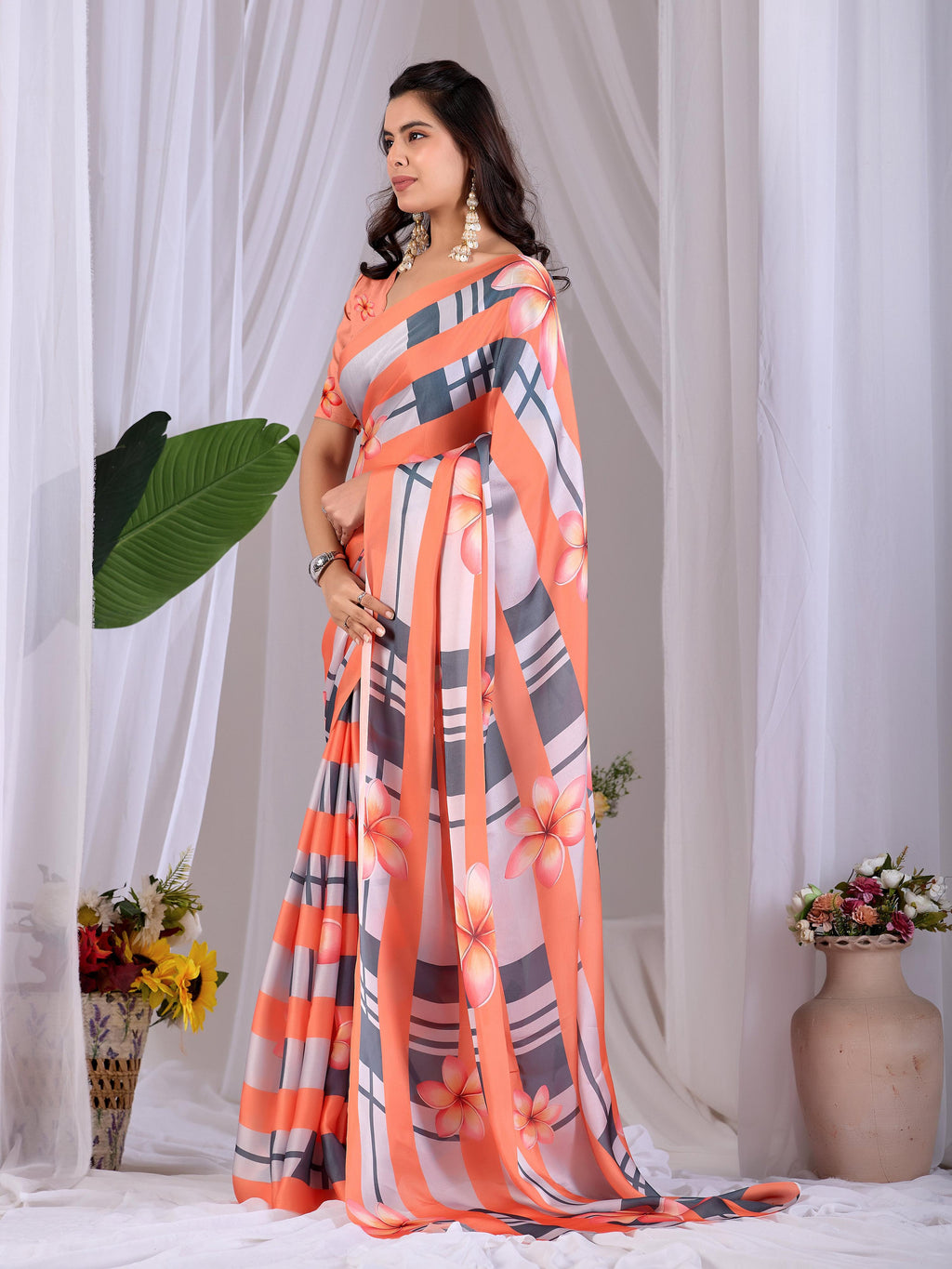 Aastha Fashion Multi Soft Satin Georgette Printed Saree - Distacart
