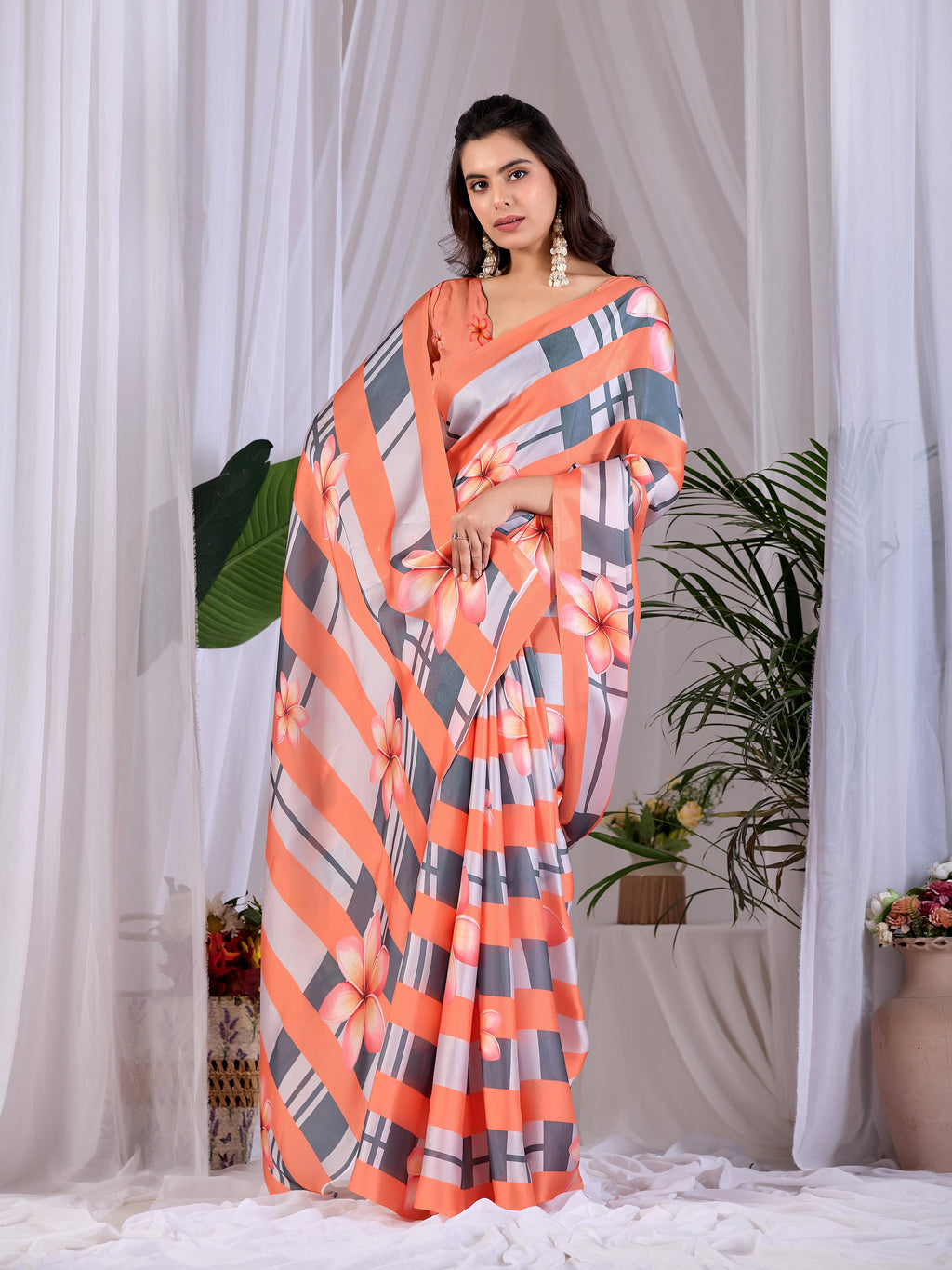 Aastha Fashion Multi Soft Satin Georgette Printed Saree - Distacart
