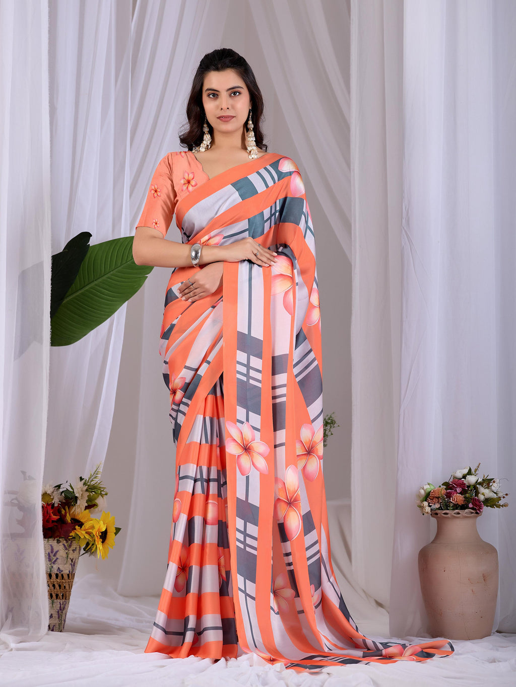 Aastha Fashion Multi Soft Satin Georgette Printed Saree - Distacart