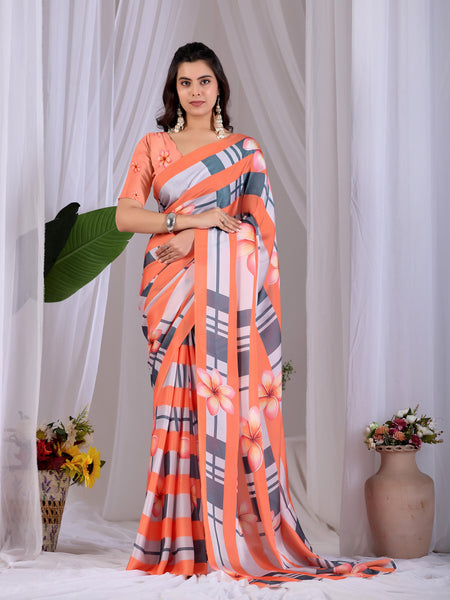 Aastha Fashion Multi Soft Satin Georgette Printed Saree