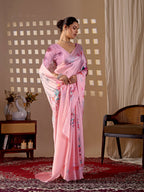 Aastha Fashion Pink Soft Satin Georgette Printed Saree - Distacart