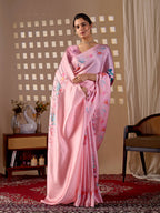 Aastha Fashion Pink Soft Satin Georgette Printed Saree - Distacart